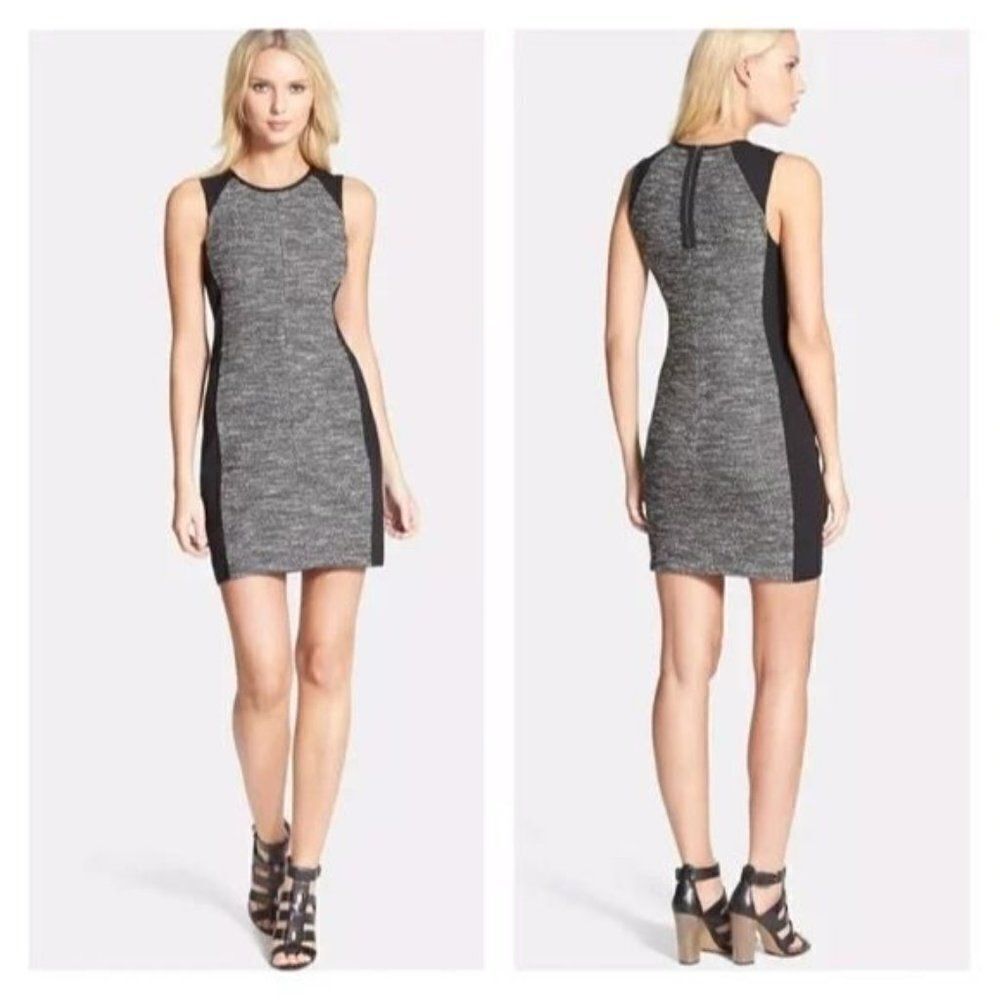 Eileen Fisher Boucle Tweed Sheath Dress Ponte Panels Size XS Black Career Chic